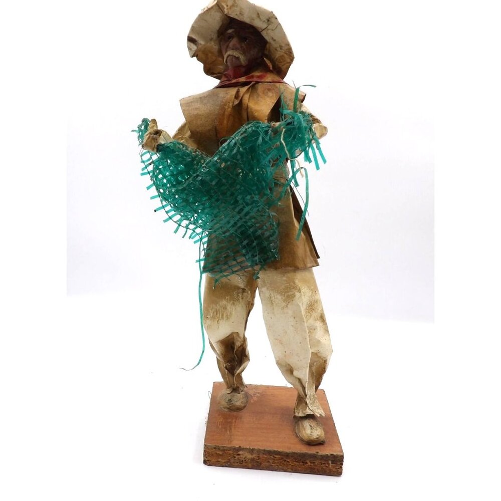 Viejito Papel Mache  Old Man with Fishing Net in Papier Mache 12x3½x3½" Mexico